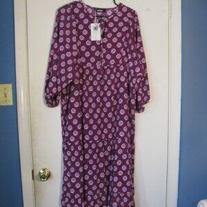 * Miduo Purple Midi Dress Large NWT Floral Print Tiered Skirt Lightweight